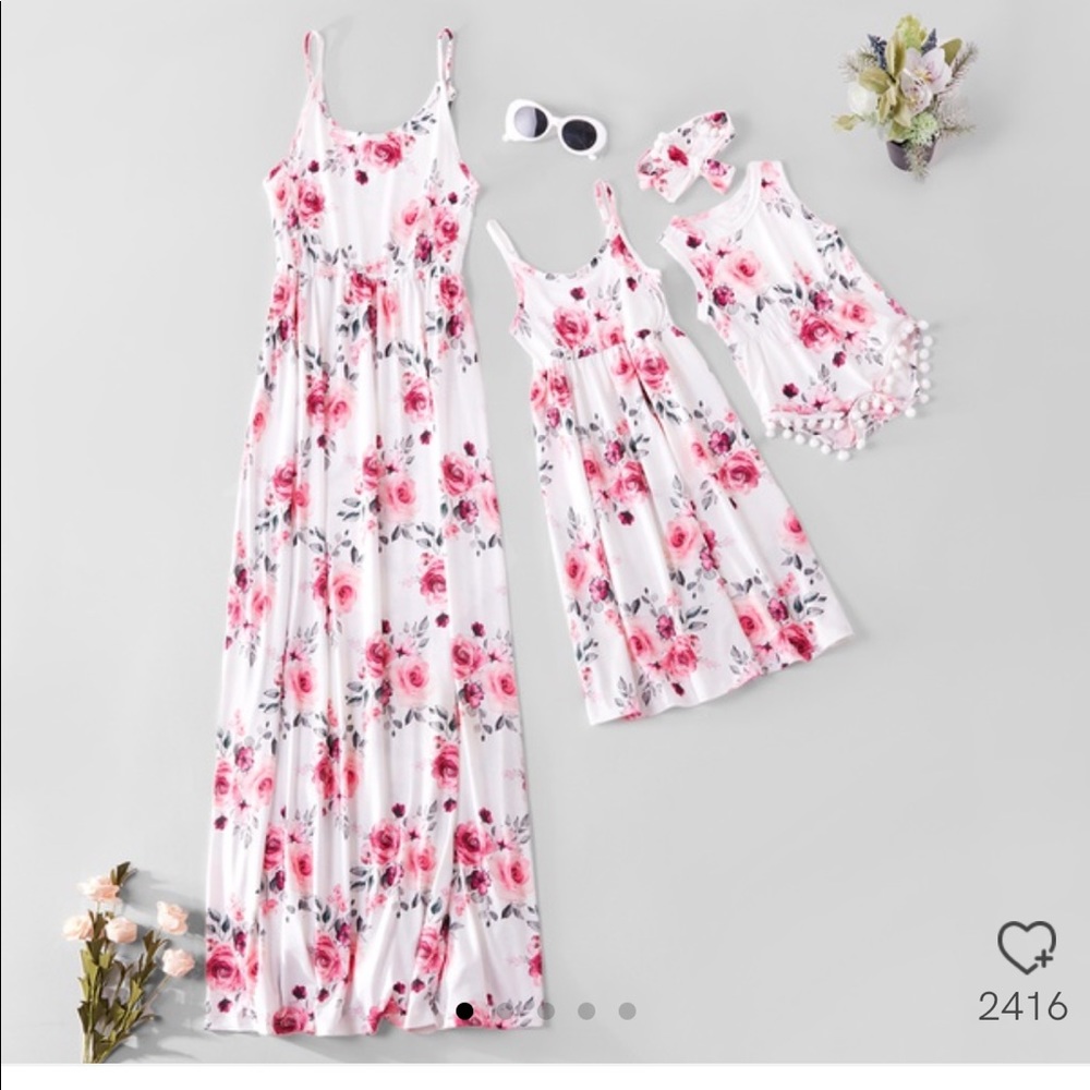 Two adult (size M & S) maxis and 0-3m baby romper